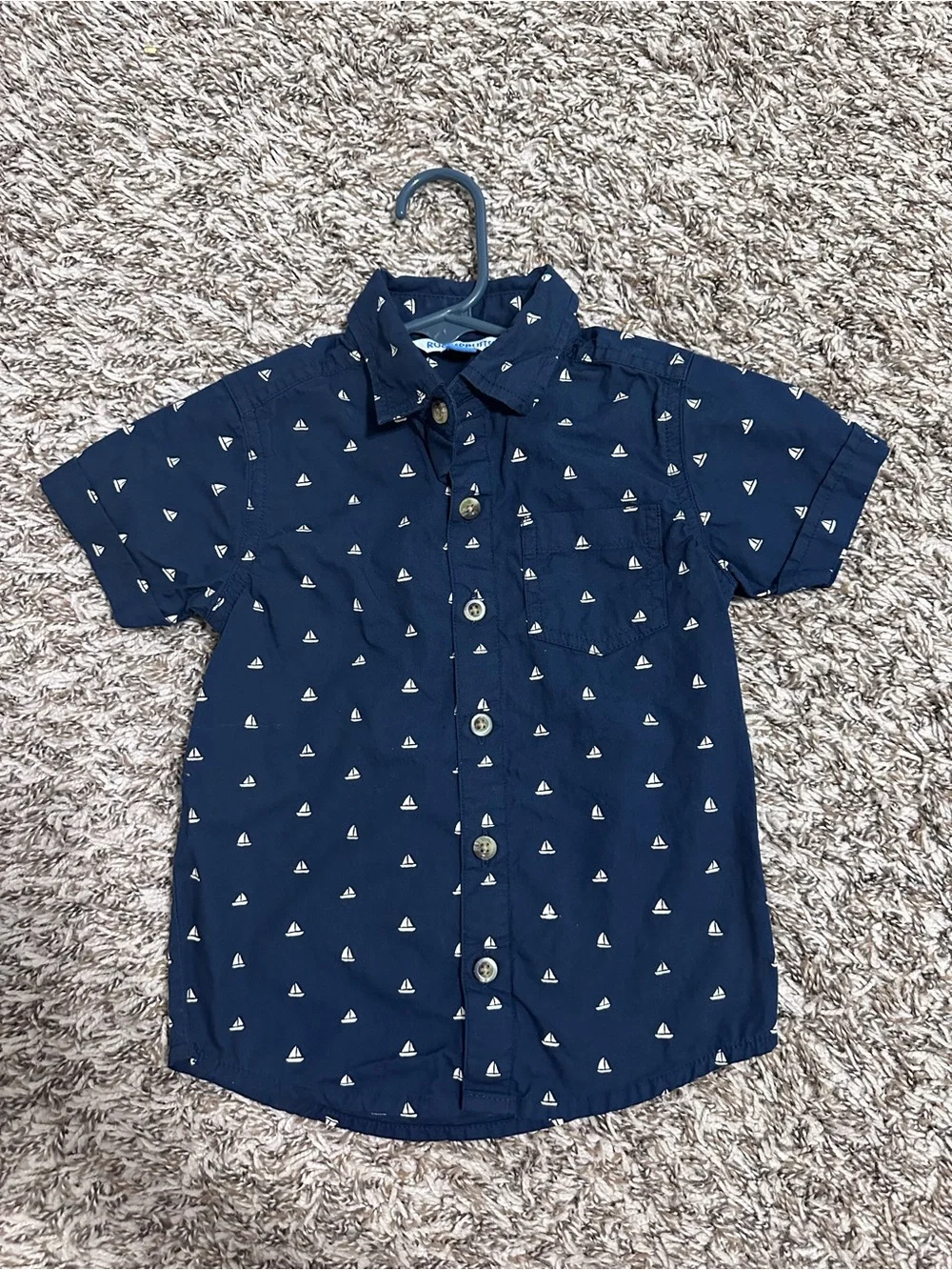 RuggedButts boys navy sailboat button up shirt